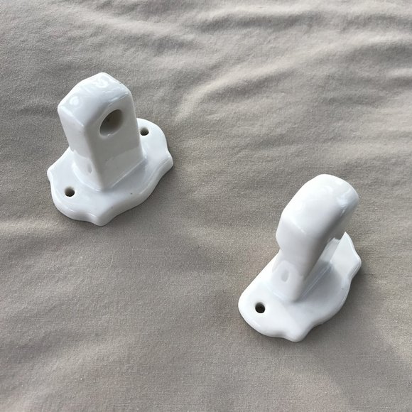 Antique Surface Mount White Porcelain Surface Mount Towel or TP Bar Ends - Picture 1 of 5